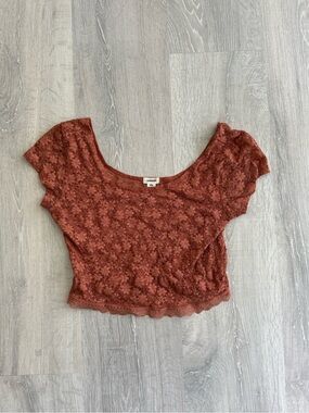 Garage Rust Red Floral Lace Crop Top